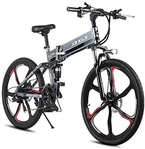 Folding Electric Mountain Bike : RDJM Ebikes, 26 Inch Adult Electric Mountain Bike, Magnesium Aluminum Alloy Foldable Electric Bicycle, 48V Lithium Battery / LCD Display / 21 Speed (Color : A, Size : 45KM)