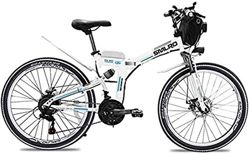 Folding Electric Mountain Bike : RDJM Ebikes, 26 Inch Electric Mountain Bike, Foldable and Movable 48V 500W 13Ah Lithium Ion Battery, Disc Brake Hybrid Reclining / Road Bike, Adult Cycling Exercise Bike (Color : White)