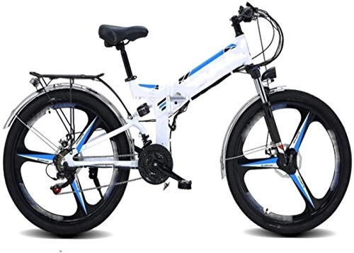 Folding Electric Mountain Bike : RDJM Ebikes, 26 inch Folding Electric Bikes Bicycle Mountain, 48V10Ah lithium battery 21 speed Adult Bike GPS positioning Sports Cycling (Color : White)