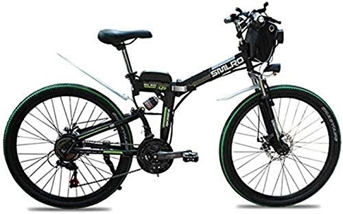 Folding Electric Mountain Bike : RDJM Ebikes, 48V 8AH / 10AH / 15AHL Lithium Battery Folding Bike MTB Mountain Bike E-Bike 21 Speed Bicycle Intelligence Electric Bike with 350W Brushless Motor (Color : Black, Size : 48V10AH350w)