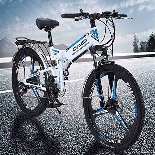 Folding Electric Mountain Bike : RDJM Ebikes, Bike Folding, Mountain Bike, 26 Inch E-Bike with Large-Screen LCD Display, 48V 10Ah Removable Lithium Battery, Shimano 21 Speed Gear (Color : White)