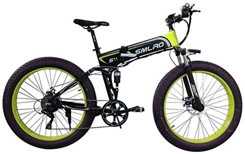 Folding Electric Mountain Bike : RDJM Ebikes, Electric Bicycle Folding Mountain Power-Assisted Snowmobile Suitable for Outdoor Sports 48V350W Lithium Battery (Color : Green, Size : 36V10AH)