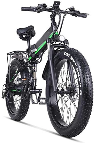 Folding Electric Mountain Bike : RDJM Ebikes, Electric Mountain Bike 48v 1000w 26inch Fat Tire E-bike 21 Speeds Beach Cruiser Mens Sports Mountain Bike Lithium Battery Hydraulic Disc Brakes (Color : Green)