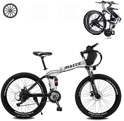 Folding Electric Mountain Bike : RDJM Ebikes, Folding Electric Bikes for Adults 26 In with 36V Removable Large Capacity 8Ah Lithium-Ion Battery Mountain E-Bike 21 Speed Lightweight Bicycle for Unisex (Color : White)