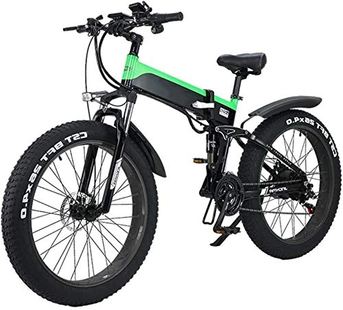 Folding Electric Mountain Bike : RDJM Ebikes Folding Electric Mountain City Bike, LED Display Electric Bicycle Commute Ebike 500W 48V 10Ah Motor, 120Kg Max Load, Portable Easy To Store (Color : Green)