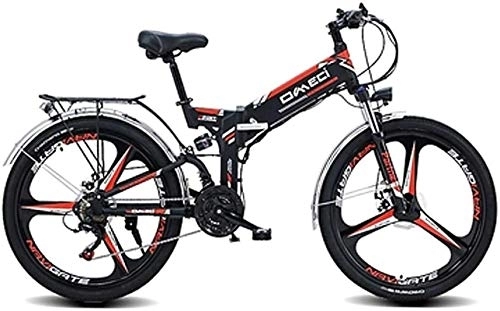 Folding Electric Mountain Bike : RDJM Electric Bike, Bike Adult, Folding E-Bike with 300 W Motor 48V 10AH Removable Lithium Battery, 21 Speed Shifter Mountain Bike for Commuter Travel (Color : Black, Size : One Piece Wheel)