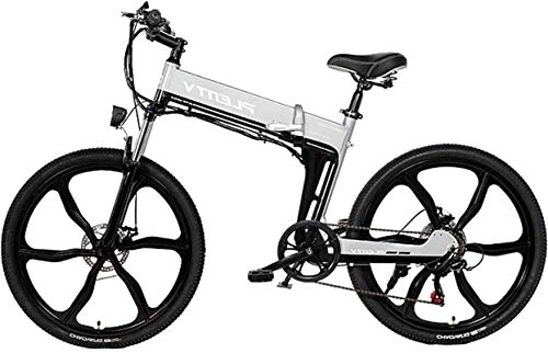 Folding Electric Mountain Bike : RDJM Electric Bike, Folding Mountain Bike, 24" / 26'' Magnesium Alloy Integrated Wheel Bike with 48V 10Ah Removable Lithium-Ion Battery, Shimano 7-Speed Gear Shifts (Color : Grey, Size : 26)