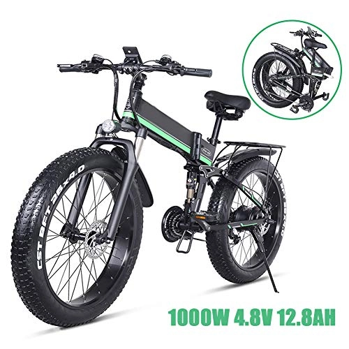 Folding Electric Mountain Bike : RHXX Folding Electric Bike 4.0 Fat Tire Mountain Ebike 1000W Electric Bicycle for Adults with Removable 48V 12.8AH Lithium-Ion Battery Professional 21-Speed Gear Shifts