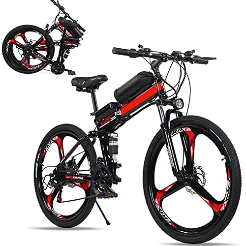 Folding Electric Mountain Bike : RSTJ-Sjef 21 Speed Electric Bike, 250W 26 Inch Electric Bicycle E-Bike with Removable 36V 10Ah Lithium-Ion Battery, Folding Electric Assisted Bicycle for Adults, Red