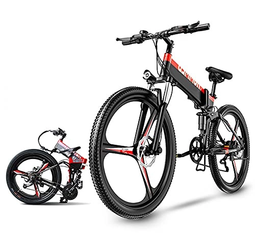 Folding Electric Mountain Bike : RSTJ-Sjef Folding Electric Mountain Bike 400W 48V E-Bike for Adult, 26 Inch 27 Speed Gear Electric Bicycle with 10Ah Lithium-Ion Battery, Front And Rear Disc Brakes