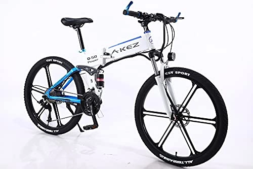 Folding Electric Mountain Bike : RuBao 26-inch Foldable Mountain Ebike, 27-speed Electric Bike, 350W White Electric Bicyclewith Lithium-ion Battery and Anti-skid Tires, for Fitness, Commuting and Entertainment (Size : 36V / 350W / 10AH)