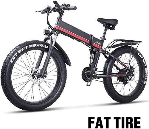 Folding Electric Mountain Bike : RVTYR 1000W Electric Bicycle, Folding Mountain Bike, Fat Tire Ebike, 48V 12.8AH folding electric bike (Color : Red)