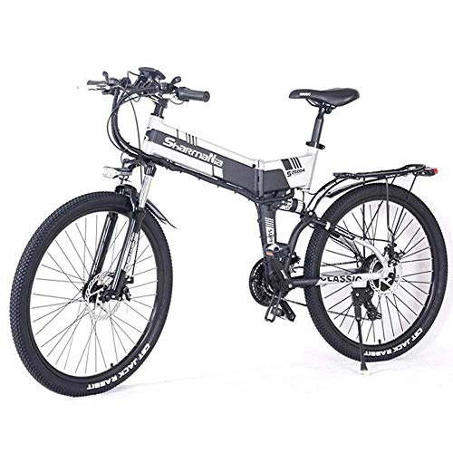 Folding Electric Mountain Bike : RZBB Electic Mountain Bike, 26 Inch Folding E-Bike, 36V 250W 10.4Ah, Premium Full Suspension And Shimano 21 Speed Gear