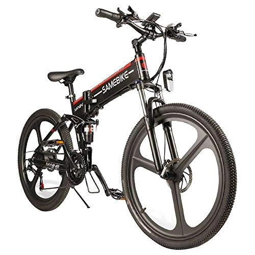 Folding Electric Mountain Bike : Samebike 26 Inch Electric Bike, Foldable E Bikes For Adults with 350W motor 10.4Ah / 48V Li-ion battery Max speed 35km / h , Suitable For Sports Outdoor Cycling Travel Work Out And Commuting (Black)