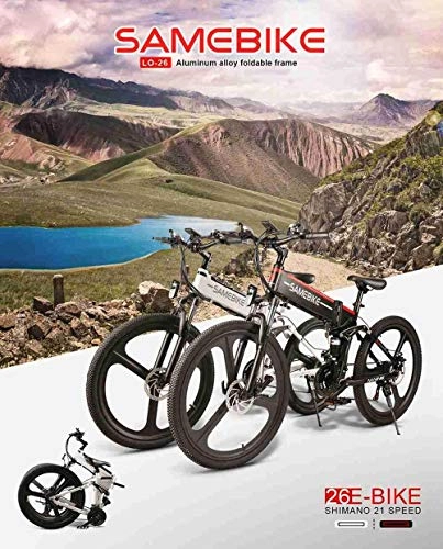 Folding Electric Mountain Bike : Samebike 26 Inch Electric Bike, Foldable E Bikes For Adults with 350W motor 10.4Ah / 48V Li-ion battery Max speed 35km / h , Suitable For Sports Outdoor Cycling Travel Work Out And Commuting (White)