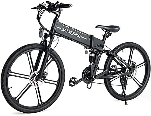 Folding Electric Mountain Bike : SAMEBIKE Electric Bicycle for Adults LO26-II 48V 10.4AH Ebike 26 inch Folding Electric Mountain Bikes with SHIMANO 21 Speeds Color LCD Display Black