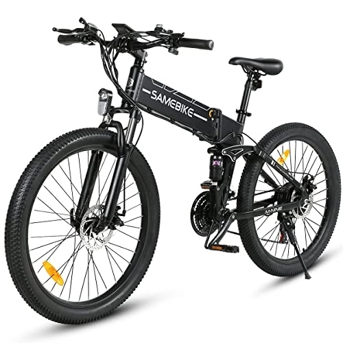 Folding Electric Mountain Bike : SAMEBIKE Folding Electric Bicycle for Adults 48V10.4AH Removable Battery 26 Inch Folding Electric Mountain Bikes with SHIMANO 21 Speed Gears, Black