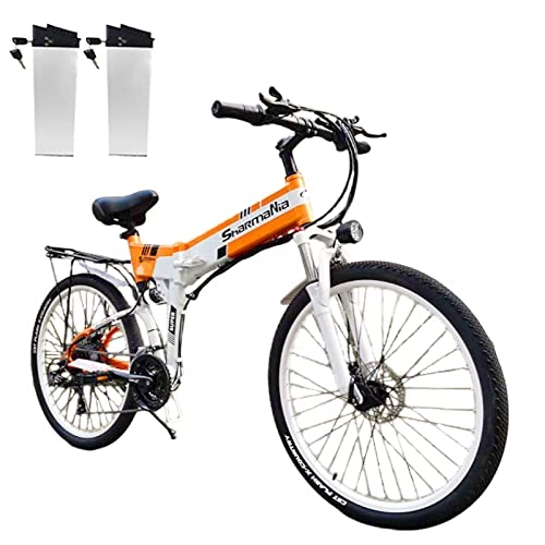 Folding Electric Mountain Bike : SAWOO 26 Inch Mountain Electric Bicycle 500w Folding Eike 48v 12.8ah Removable and Waterproof Two Batteries 21 Speed