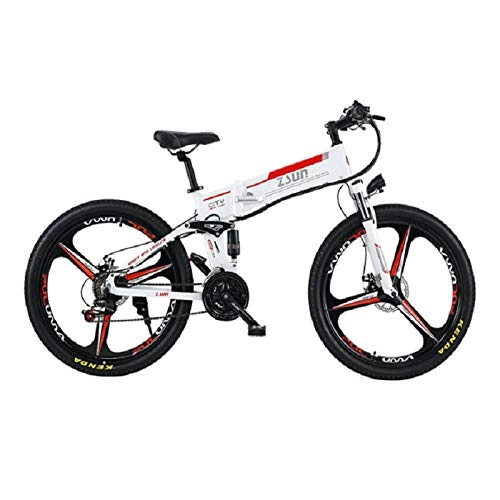 Folding Electric Mountain Bike : SChenLN One-wheel aluminum alloy electric bicycle folding 350W high power motor 48V lithium battery / 12A outdoor outing fitness exercise-White with GPS_48V / 12A
