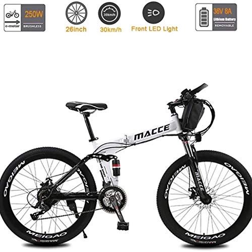 Folding Electric Mountain Bike : Seesaw Electric Bike, Road Bike, Spoke Endurance 50 To 60 Km, Adult Folding Electric Bike, 16A, White