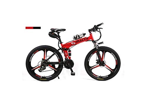 Folding Electric Mountain Bike : SEESEE.U Mountain Bike Unisex Dual Suspension Mountain Bike 26" Integral Wheel Electric Bike High-Carbon Steel Hybrid Bicycle Pedal Assisted Folding Bike with 36V Li-Ion Battery, Red, A