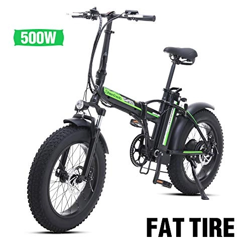 Folding Electric Mountain Bike : Shengmilo 500W Electric Foldable Bicycle Mountain Snow E-bike Road Cycling, 4 inch Fat Tire, SHIMANO 7 Variable Speed, 15 ah Battery Included (Black)
