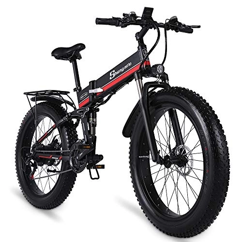 Folding Electric Mountain Bike : Shengmilo Electric bicycle E-bike Power-assisted Bicycle for Adult, Electric bike 26 Inch Fat Tire Mountain Bike, Lockable Suspension Fork MX01 e bike (RED)