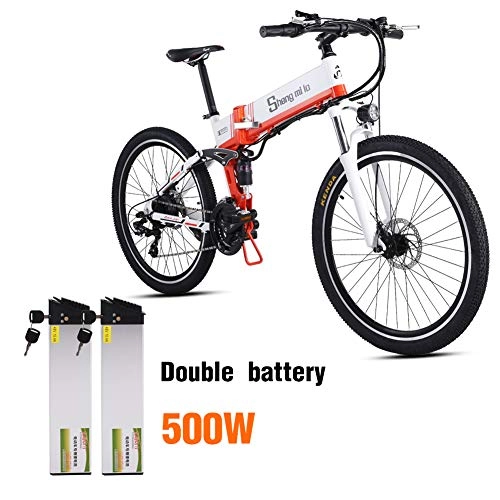 Folding Electric Mountain Bike : shengmilo Electric Bike Mountain e Bicycle Folding ebike Adults Mens Lithium Battery 500W 20 Inch Shimano 21 Speed Aluminum Frame Hydraulic Disc Brakes M80 (Orange 500W Dual Batteries)