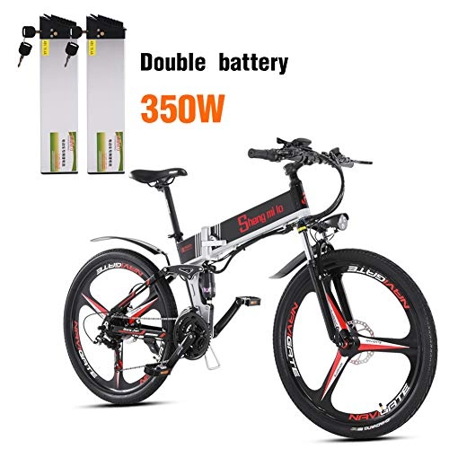 Folding Electric Mountain Bike : Shengmilo Electric Foldable E- Bike, 26 Inch Integrated Wheel Mountain Road Bicycle, 48V / 350W Motor, SHIMANO & XOD, 2pcs Lithium Battery Included (BlACK)