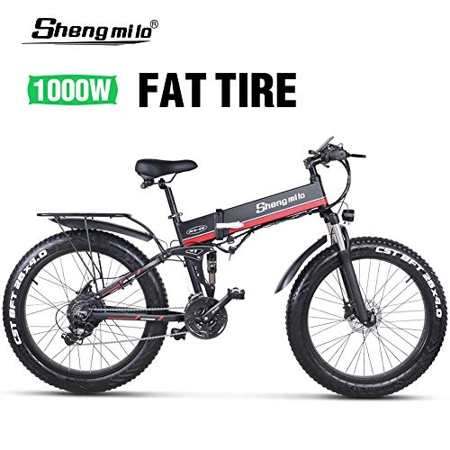 Folding Electric Mountain Bike : Shengmilo Electric Folding Bike 26 Inch Mountain Fat Tire E- Bike with XOD Brake, SHIMANO 21 Speed, 1 PCS 48V / 13Ah Lithium Battery Included(MX01)