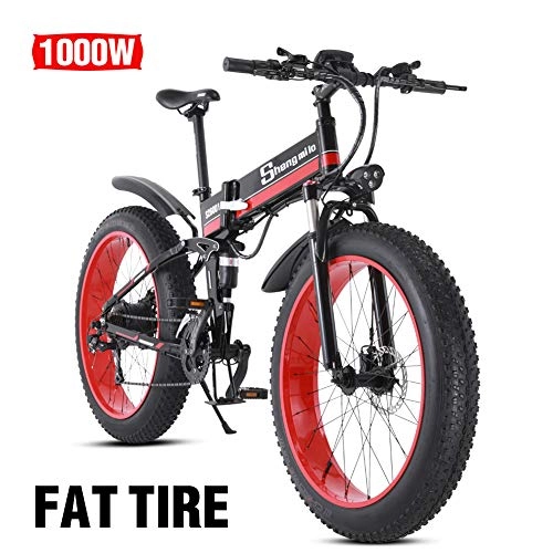 Folding Electric Mountain Bike : Shengmilo Electric Folding Bike, 26 Inch Mountain Snow E- Bike, 1 PCS 48V / 13Ah Lithium Battery Included(Red)