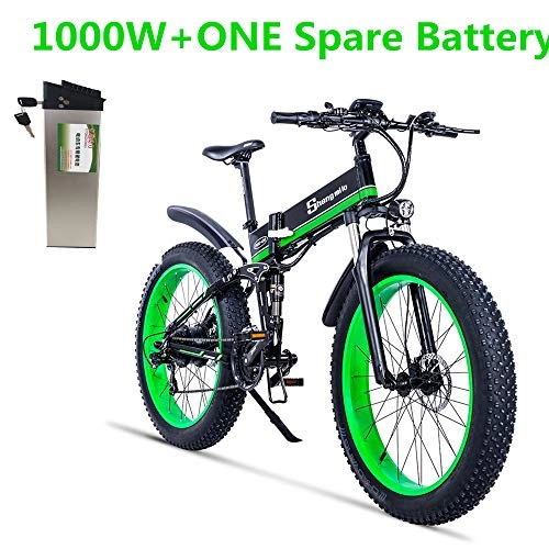 Folding Electric Mountain Bike : Shengmilo Electric Mountain Bike, electric bike, 1000W, 48V Battery 13Ah 624Wh, 26" (green+spare battery)