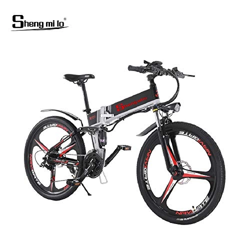 Folding Electric Mountain Bike : Shengmilo M80 350w Electric Mountain Bike, 26 Inch Folding E-bike, 48V 13Ah Full Suspension and Shimano 21 Speed