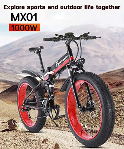Folding Electric Mountain Bike : Shengmilo MX01 1000W Fat Electric Mountain Bike 13AH Battery 21Speeds Hydraulic Disc Brake (Battery)