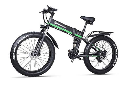 Folding Electric Mountain Bike : Shengmilo MX01 Electric Bike 26 Inches Folding E-bike For Adults, Max Speed 25 Mph, 3 Riding Modes, Pedal Assist, With 12.8Ah Removable Lithium Battery (One Battery, Green)