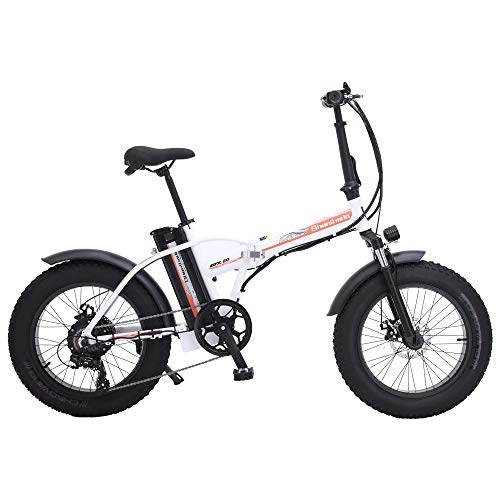 Folding Electric Mountain Bike : SHENGMILO MX20 20 Inch Electric Snow Bike, 4.0 Fat Tire, 48V 15Ah Powerful Lithium Battery, Power Assist Bicycle, Mountain Bike (White, 15Ah+1 Spare Battery)