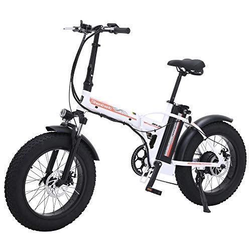 Folding Electric Mountain Bike : Shengmilo MX20 Electric Bicycle, Folding Electric Bicycle, Fat Tire Ebike, 48V 15AH, 500W (Black) (Blcak) (White) (White)