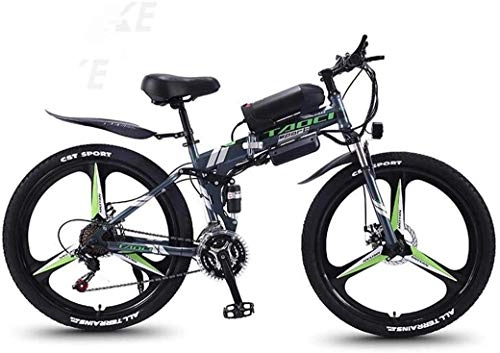 Folding Electric Mountain Bike : Smart Mountain Ebike, 26" Mountain Bike for Adult, All Terrain 27-speed Bicycles, 36V 30KM Pure Battery Mileage Detachable Lithium Ion Battery, (Color : Black green A2, Size : 8AH / 40km)