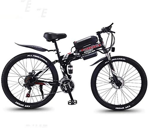 Folding Electric Mountain Bike : Smart Mountain Ebike, 26" Mountain Bike for Adult, All Terrain 27-speed Bicycles, 36V 30KM Pure Battery Mileage Detachable Lithium Ion Battery, (Color : Black red A1, Size : 8AH / 40km)