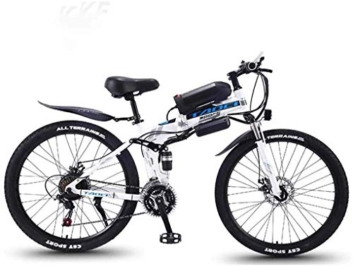 Folding Electric Mountain Bike : Smart Mountain Ebike, 26" Mountain Bike for Adult, All Terrain 27-speed Bicycles, 36V 30KM Pure Battery Mileage Detachable Lithium Ion Battery, (Color : White blue A1, Size : 13AH / 75km)