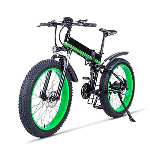 Folding Electric Mountain Bike : Smisoeq 26 inches electric bicycles, foldable fat tires, 12Ah lithium battery, unisex 21 speed full suspension mountain bike, with the rear seat snow bike
