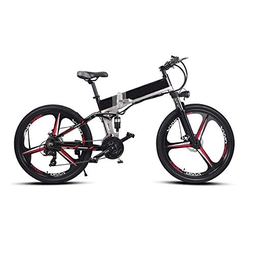 Folding Electric Mountain Bike : Smisoeq 26 inches electric bike, rear seats with integrated 3-spoke wheels 21 and advanced full suspension gear can be used for night riding
