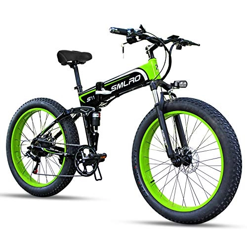 Folding Electric Mountain Bike : SMLRO 26''Folding Electric Bikes for Adults, Electric Mountain Bikes, Aluminum Alloy Fat Tire E-bikes Bicycles All Terrain, 350W / 500W / 1000w 48V 13Ah Removable Lithium-Ion Battery with 3 Riding Modes