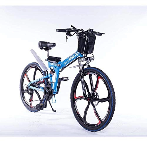 Folding Electric Mountain Bike : SMLRO MX300 Foldable Electric Bicycle 26-inch Integrated Wheels, 500w 48v 15ah Lithium Battery Electric Bicycle 27 Speed Electric Mountain Bike (blue)