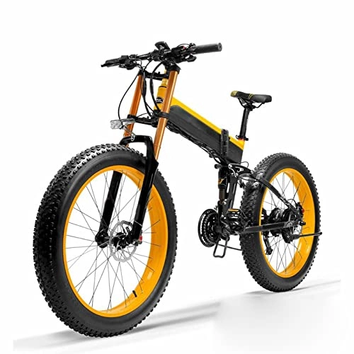Folding Electric Mountain Bike : Snow Electric Bike for Adults 1000W 48V 26 Inch Fat Tire foldable Electric Sand Bicycle, 5 Level Pedal Assist Sensor Ebike (Color : Orange, Size : 1000W 10.4Ah)