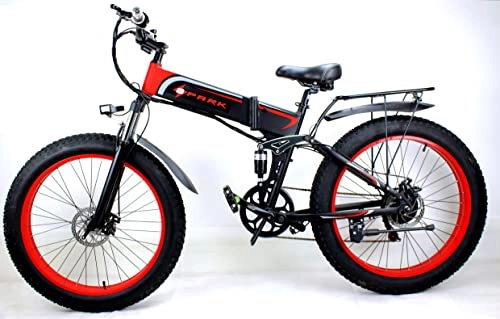 Folding Electric Mountain Bike : SPARK ELECTRIC BIKE WITH FAT TYRES, STRONG REAR MOTOR, 48V BATTERY EASY CHARGING, 26-INCH WHEEL SIZE, AND 16-INCH FRAME, WITH GOOD RANGE, PERFORMANCE, BEAUTIFUL AND FOLDABLE DESIGN