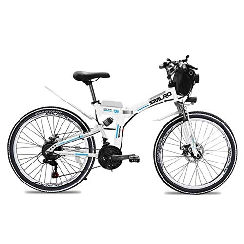Folding Electric Mountain Bike : Suyanouz 21 Speed Electric Bike Folding Electric Mountain Bicycle Adults Electric Bicycles 24 And 26Inch Lithium Battery Electric Bike, 24Inch White