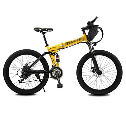 Folding Electric Mountain Bike : SYCHONG Electric Mountain Bike with Removable Large Capacity Lithium-Ion Battery (36V 250W), Electric Bike 21 Speed Gear And Three Working Modes, Yellow
