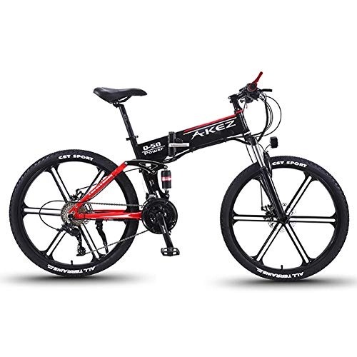 Folding Electric Mountain Bike : TANCEQI Electric Bike Folding Mountain Bicycle 27 Speed Steel Frame 26 Inches Wheels Dual Suspension Fat Tire Snow Bike Three Modes Riding for Sports Outdoor Cycling Travel Commuting, Red