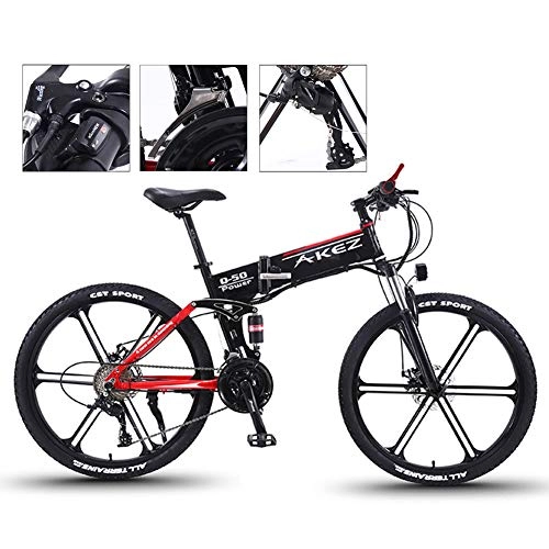 Folding Electric Mountain Bike : TANCEQI Electric Mountain Bike 350W 26'' Electric Folding MTB Dual Suspension Bicycle with Super Magnesium Alloy Integrated Wheel, 27 Speed Gear And Three Working Modes, Red